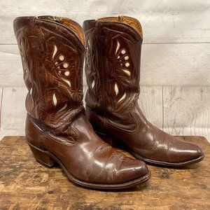 Vintage ACME Short Brown Inlay Cowboy Boots Rare!